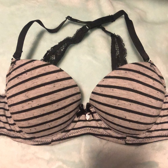lace cross back black and greg stripe bra - Picture 1 of 3